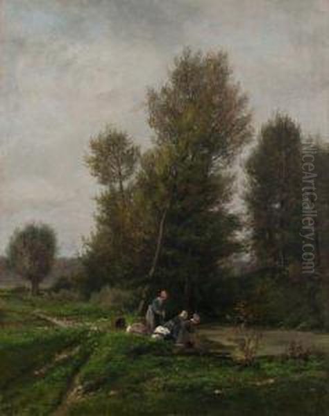 Les Lavandieres Oil Painting by Jules Rozier