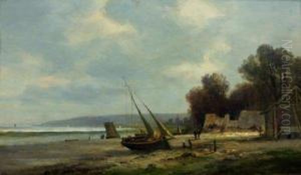 Barque De Peche Sur La Greve Oil Painting by Jules Rozier