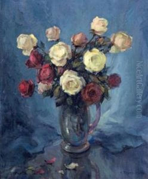 Bouquet De Fleurs Oil Painting by Vladimir Rozmainsky