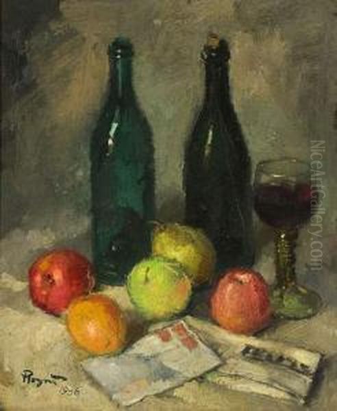 Nature Morte Aux Fruits Et Aux Bouteilles De Vins Oil Painting by Vladimir Rozmainsky