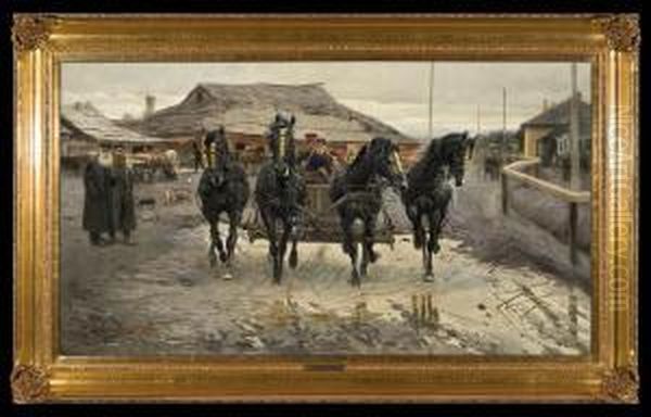 Four Horses Carriage by Zygmunt Rozwadowski