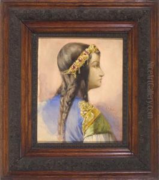 Portrait Eines Dunkelhaarigen Madchens Mit Diadem Im Profil Nach Rechts Oil Painting by Wilhelm Rubach