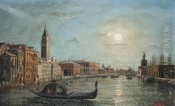 A Gondola Ride By Twilight On The Grand Canal, Venice Oil Painting by Ludwig Rubelli Von Sturmfest