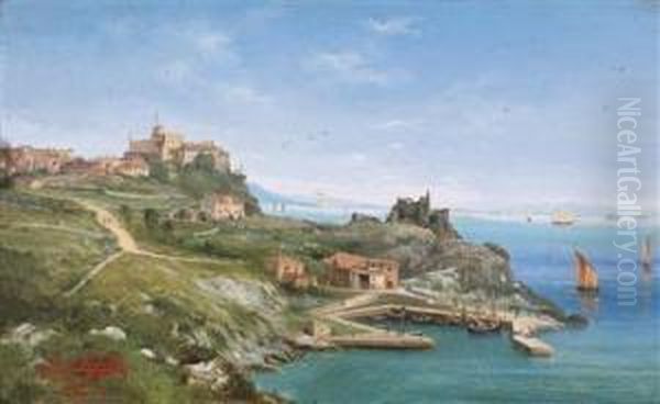 Castello De Duino, Near Trieste Oil Painting by Ludwig Rubelli Von Sturmfest