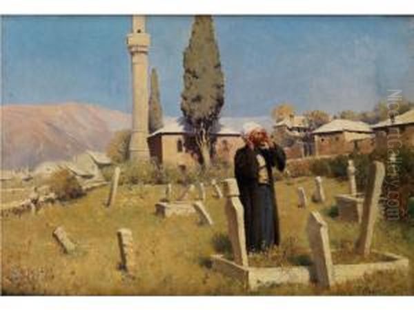 Auf Dem Friedhof Oil Painting by Franz Leo Ruben