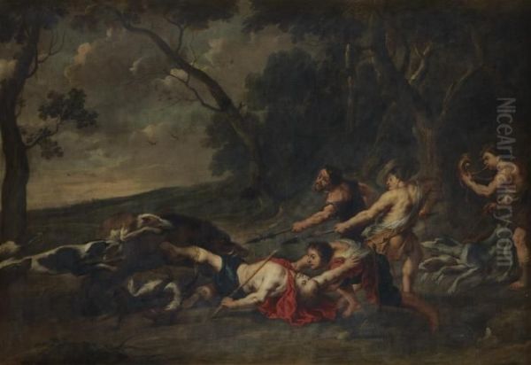 Landscape With A Wild Boar Hunt Oil Painting by Peter Paul Rubens