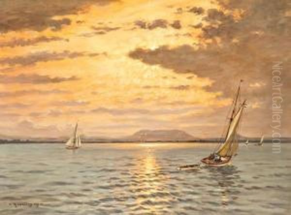 Vitorlasok A Balatonon Oil Painting by Mark Rubovics