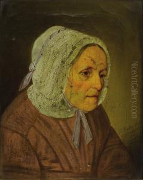 Portrait, Woman Wearing A Lace Cap Oil Painting by Franz Rucker