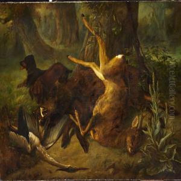 Hunting Scene Oil Painting by Friedrich Ruckert