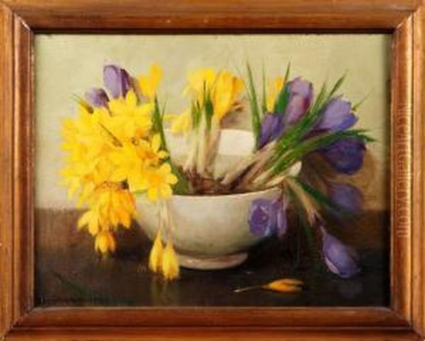 Crocus Oil Painting by Marta Rudbeck