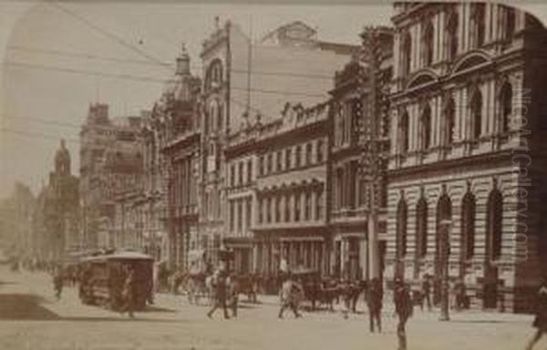 Collins Street Looking East Oil Painting by Charles Rudd