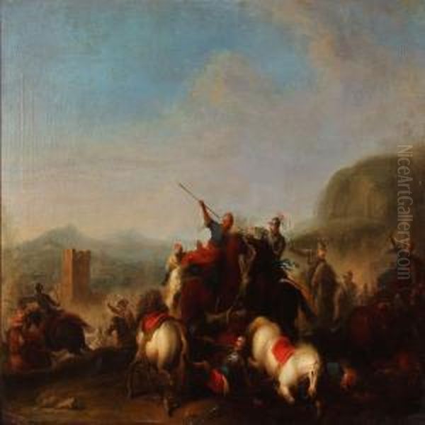 Cavalry Charge Oil Painting by Anthon Christoffer Rude