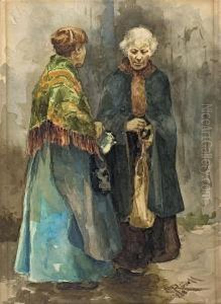 Zwei Marktfrauen Oil Painting by Carl Rudell