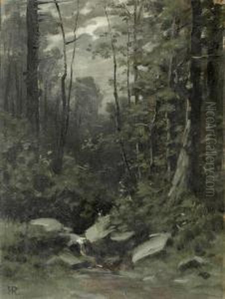 Forest In Moonlight Oil Painting by Hermann Traugott Rudisuhli