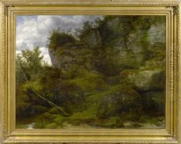 Wooded Landscape With Rocks Oil Painting by Jakob Lorenz Rudisuhli