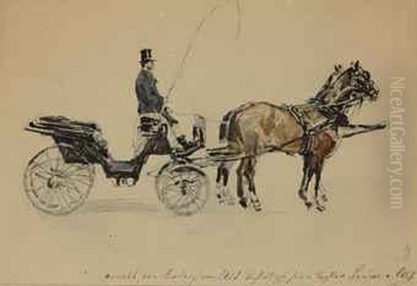 A Horse-drawn Carriage Oil Painting by Rudolf Ritter von Alt