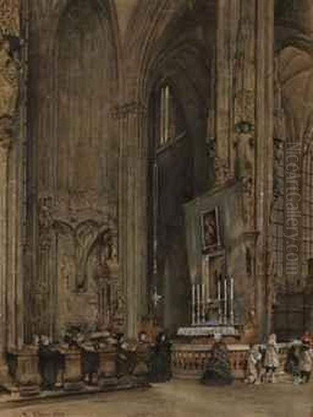 The Interior Of Saint Stephen's Cathedral, Vienna Oil Painting by Rudolf Ritter von Alt