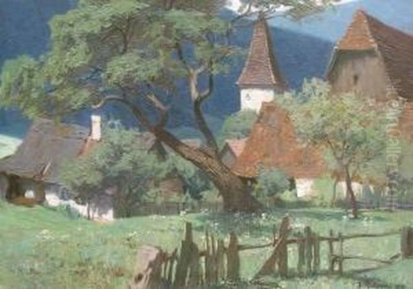 Blick Auf Kleine Ortschaft Mit Kirche by Johannes Rudolphi