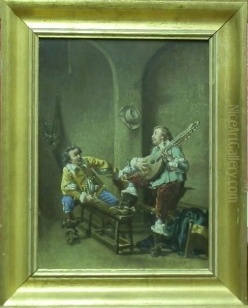 Les Musiciens A La Taverne Oil Painting by A. Rueff