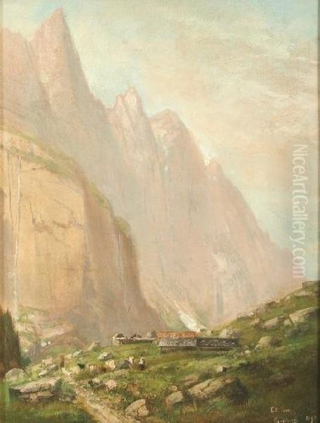 Berglandschaft Im Berner Oberland Oil Painting by Eduard Ruegg