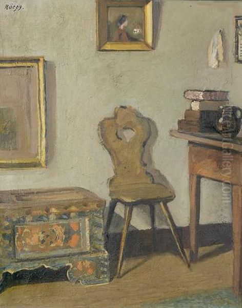 Interieur Mit Bauernmobel. Oil Painting by Ernst Georg Ruegg