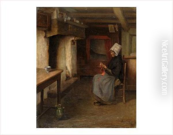 Le Tricot Oil Painting by Joseph Alexandre Ruellan