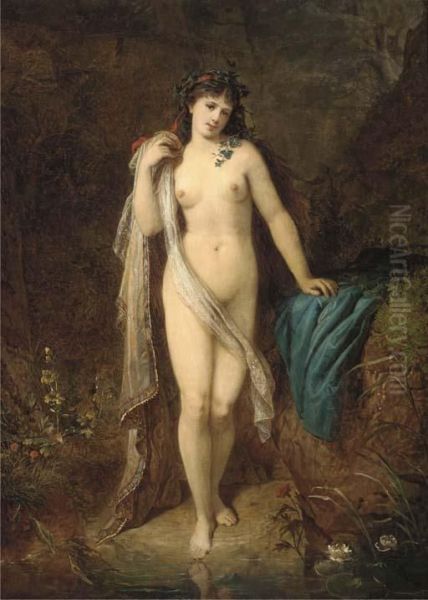 A Woodland Bather Oil Painting by F. Rufs