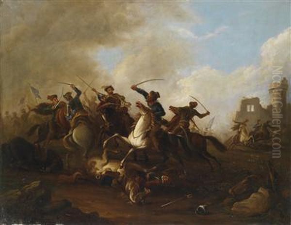 A Cavalry Engagement Between Christians Andottomans Oil Painting by Rugendas, Georg Philipp I