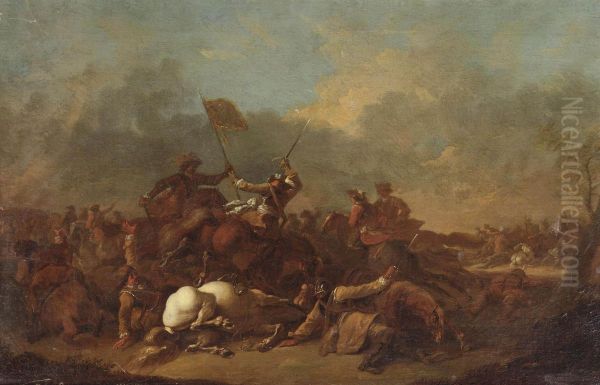 A Cavalry Skirmish Oil Painting by Rugendas, Georg Philipp I