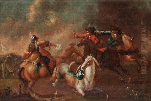 Cavalry Battles Oil Painting by Georg Philipp I Rugendas