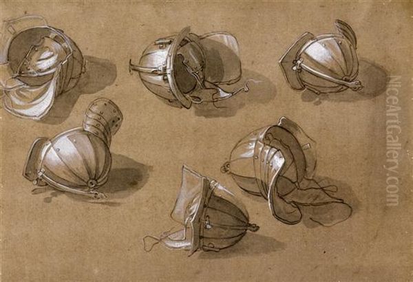 Study Sheet With Helmets Oil Painting by Georg Philipp I Rugendas