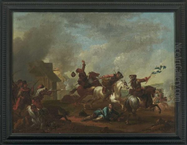 Schlachtenszene. Oil Painting by Georg Philipp I Rugendas