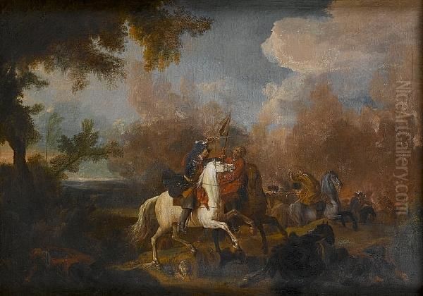 A Cavalry Skirmish Oil Painting by Georg Phillip Rugendas II