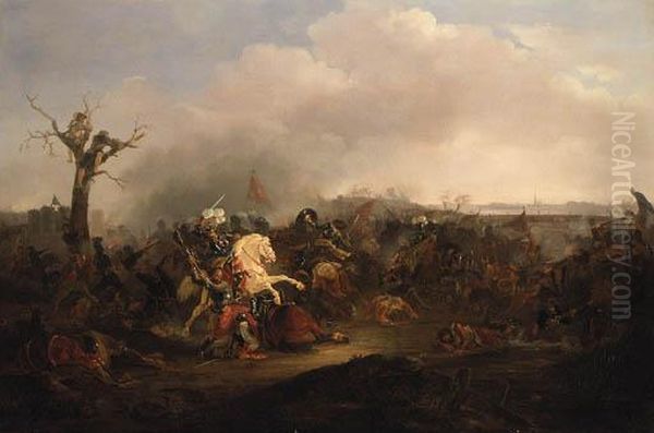 A Cavalry Skirmish Oil Painting by Georg Phillip Rugendas II