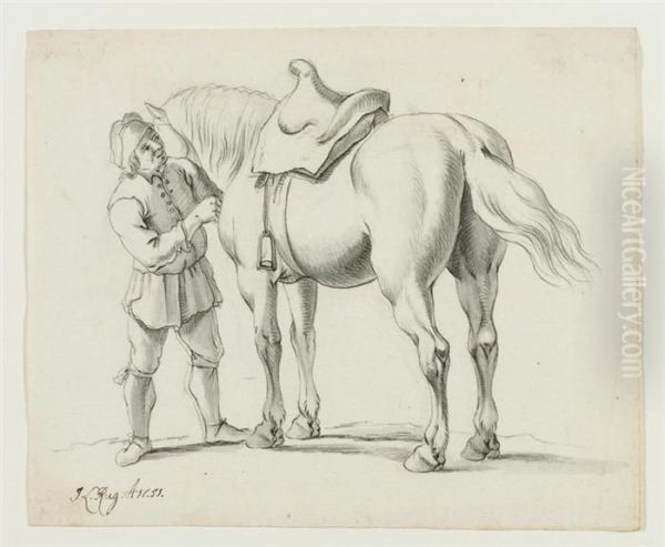 Peasant With Horse. Oil Painting by Johann Georg Lorenz Rugendas