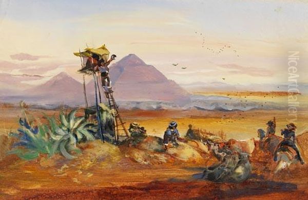 Feldhuter Bei Der Sonnenpyramide Von Teotihuacan Mit Popocatepetl Im Hintergrund Oil Painting by Johann Moritz Rugendas