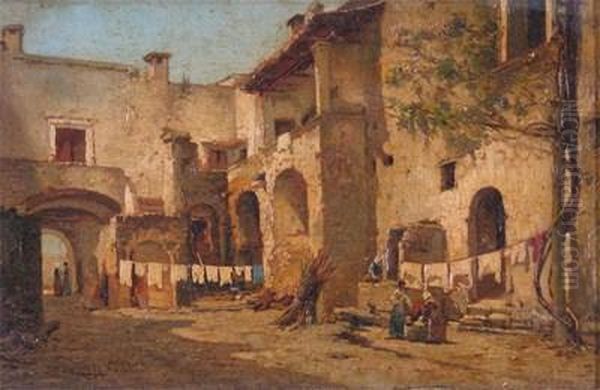 Street Scene In Naples Oil Painting by Pasquale Ruggiero