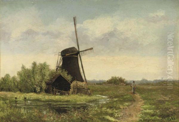 Walking On A Sandy Path Near A Mill by Daniel Rudolph Ruijs