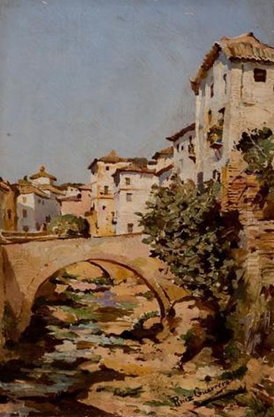 Vista Del Paseo Del Darro Desde Plaza Nueva, Granada Oil Painting by Manuel Ruiz Guerrero