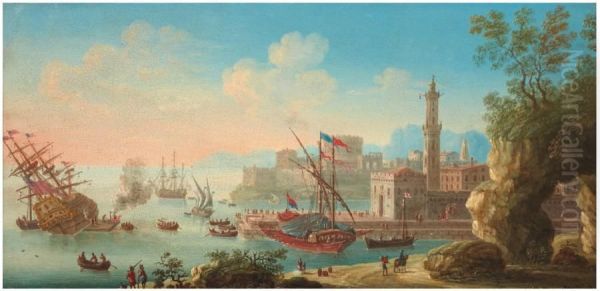 Galere Accostant Le Port Oil Painting by Joseph Ruiz