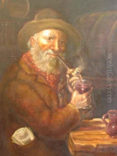 Man With Pipe Oil Painting by Justo Ruiz Luna