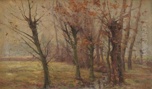 Tree Landscape Near The Water Oil Painting by Henry Rul