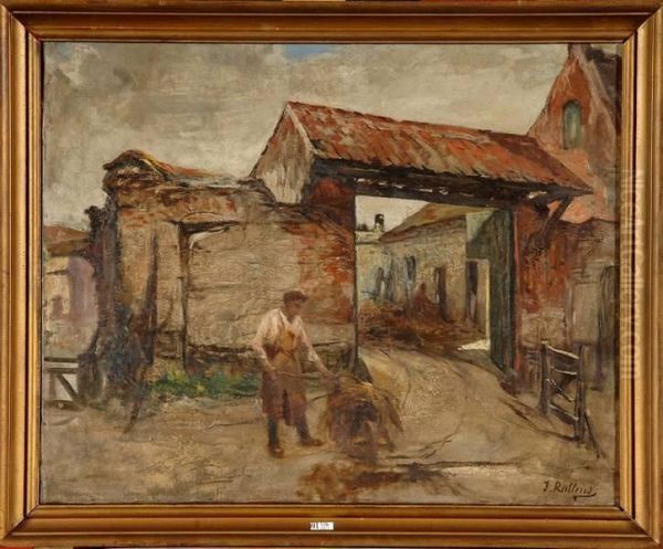 Cour De Ferme Animee Oil Painting by Jules Rullens