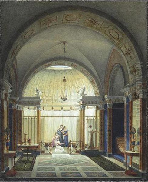 Vue Interieure D'une Salle De Bain Oil Painting by Jean-Claude Rumeau