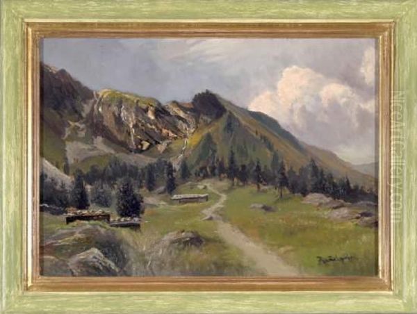 Die Grawandalm(weg Zur Berliner Hutte, Zillertal, Tirol) Oil Painting by Joseph Rummelspacher