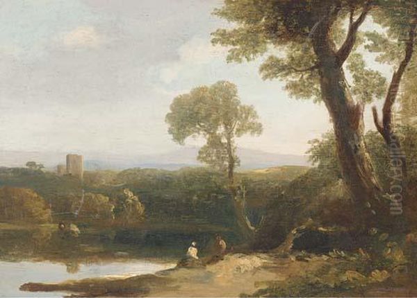 Figures In An Italianate Landscape Oil Painting by Alexander Runciman