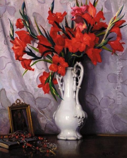 Still Life With Gladioli Oil Painting by Mikhail Viktorovic Rundalijzeff