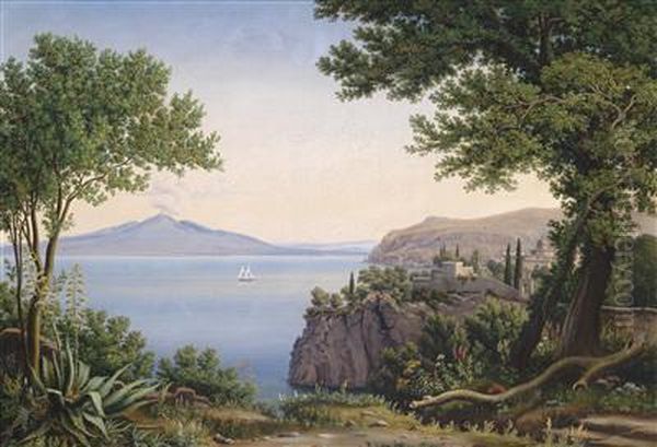 View Of Vesuvius? Oil Painting by Carl Ludwig Rundt