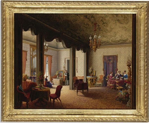 Interior Of The Salon Of Tsarina Alexandra In The Villa Des Herzogs Serradifalco, Palermo Oil Painting by Carl Ludwig Rundt