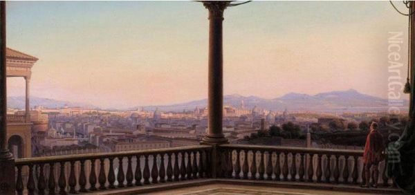 Rom Panorama (panoramic View Of Rome) Oil Painting by Carl Ludwig Rundt